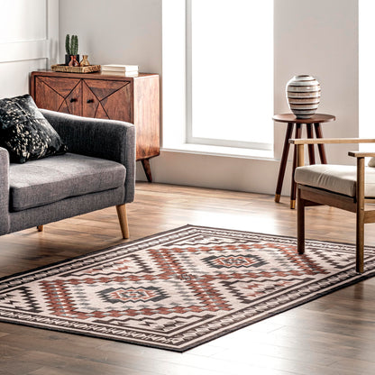 Nuloom SpinClean Leighton Beige/Ivory, 4' x 6', Tribal, Soft and Cozy,, High Traffic, Stain Resistant, Easy Clean, Durable, Machine Washable Area Rug for Bedroom, Living Room, Dining, Entryway