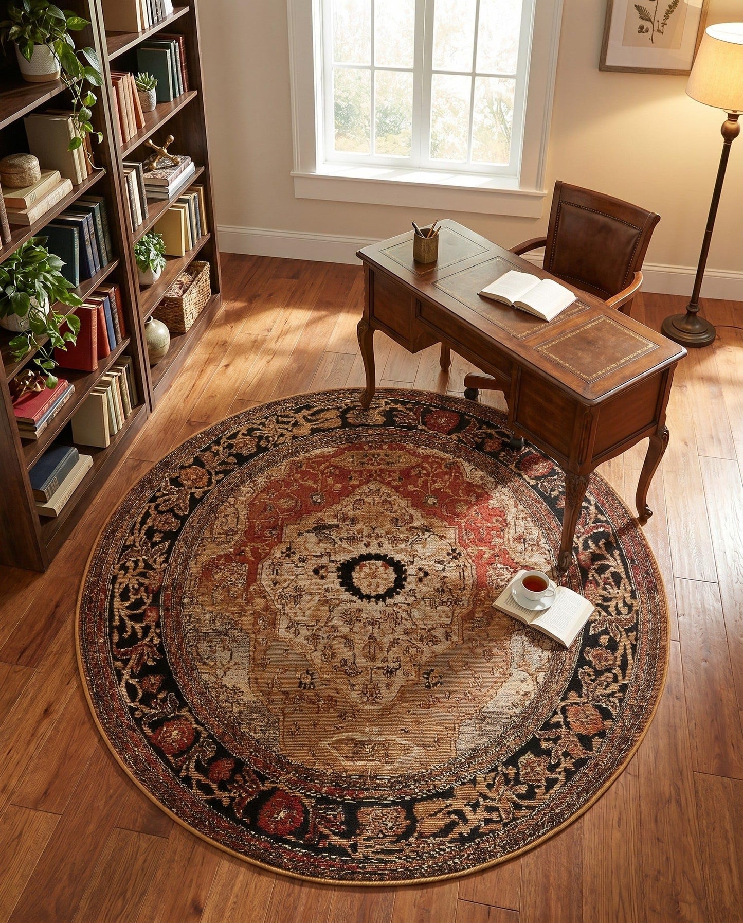 Rugs.com - Outdoor Traditional Rug – 4 Ft Round Multi Indoor/Outdoor Rug – Weather-Resistant Flatweave for Patios, Decks, and Porches