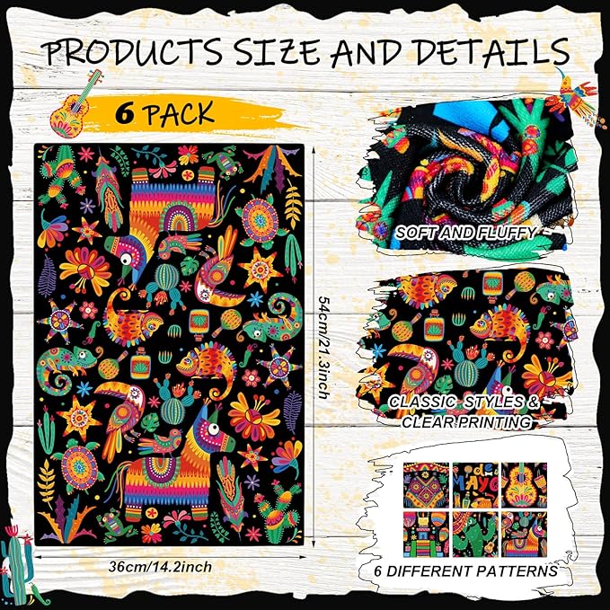 Breling Set of 6 Mexican Kitchen Towels Floral Dish Towel Cinco De Mayo