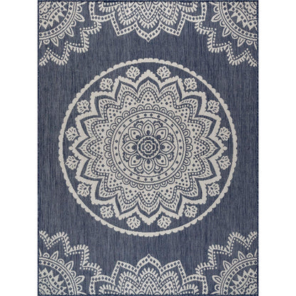 CAMILSON Outdoor Rug 5x7 Modern Area Rugs for Indoor and Outdoor Patios and Porches - Waterproof, Washable, Non-Shedding, Easy-to-Clean Outside Carpet (5 x 7, Medallion - Blue/White)