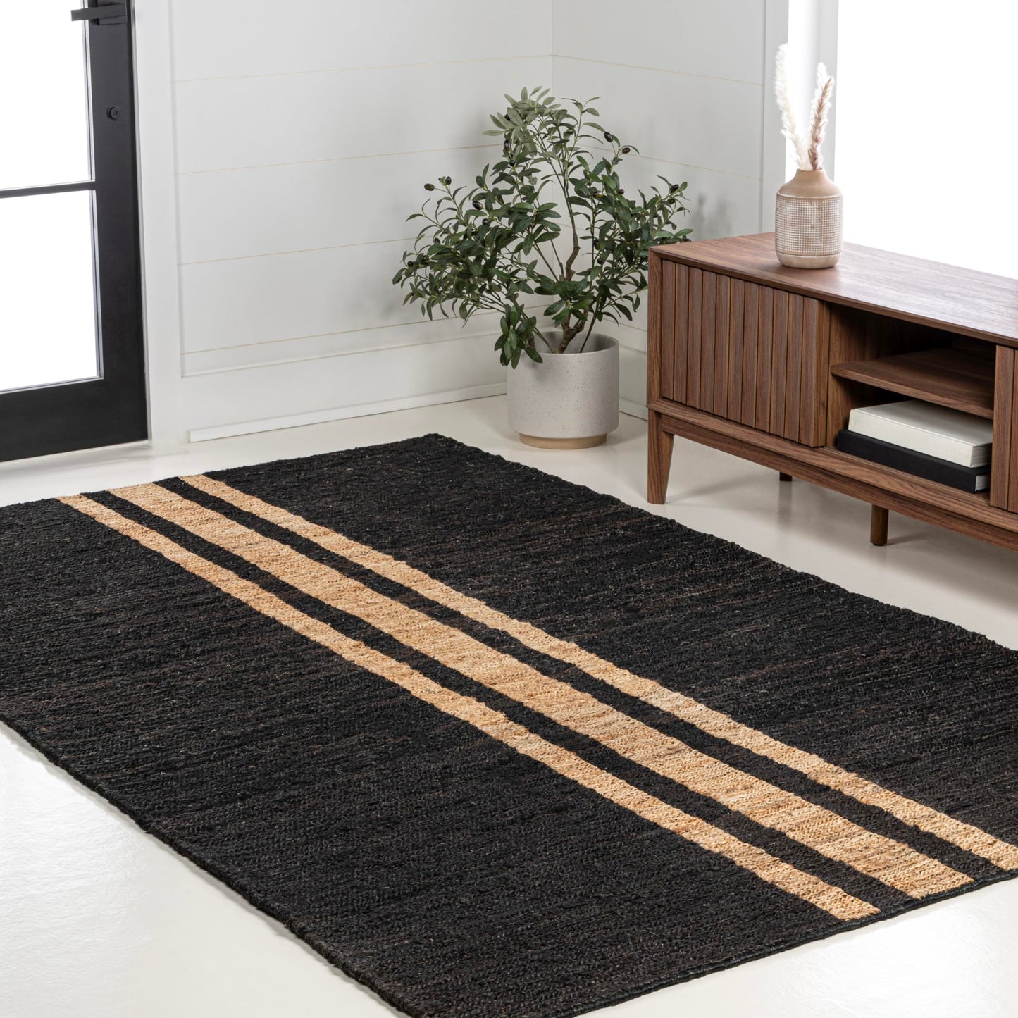 JONATHAN Y Olivier Wide Ticking Stripe Jute Black/Natural Indoor Area Rug, 4x6, Rustic, Farmhouse, Easy-Cleaning for Living Room, Bedroom, Kitchen, Non-Shedding (NRF200B-4)