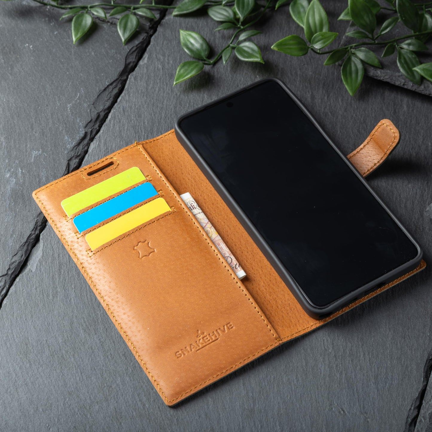 Snakehive Genuine Leather Wallet Case for Samsung Galaxy S26 Ultra – Flip Cover with Card Slots & Stand (Brown)