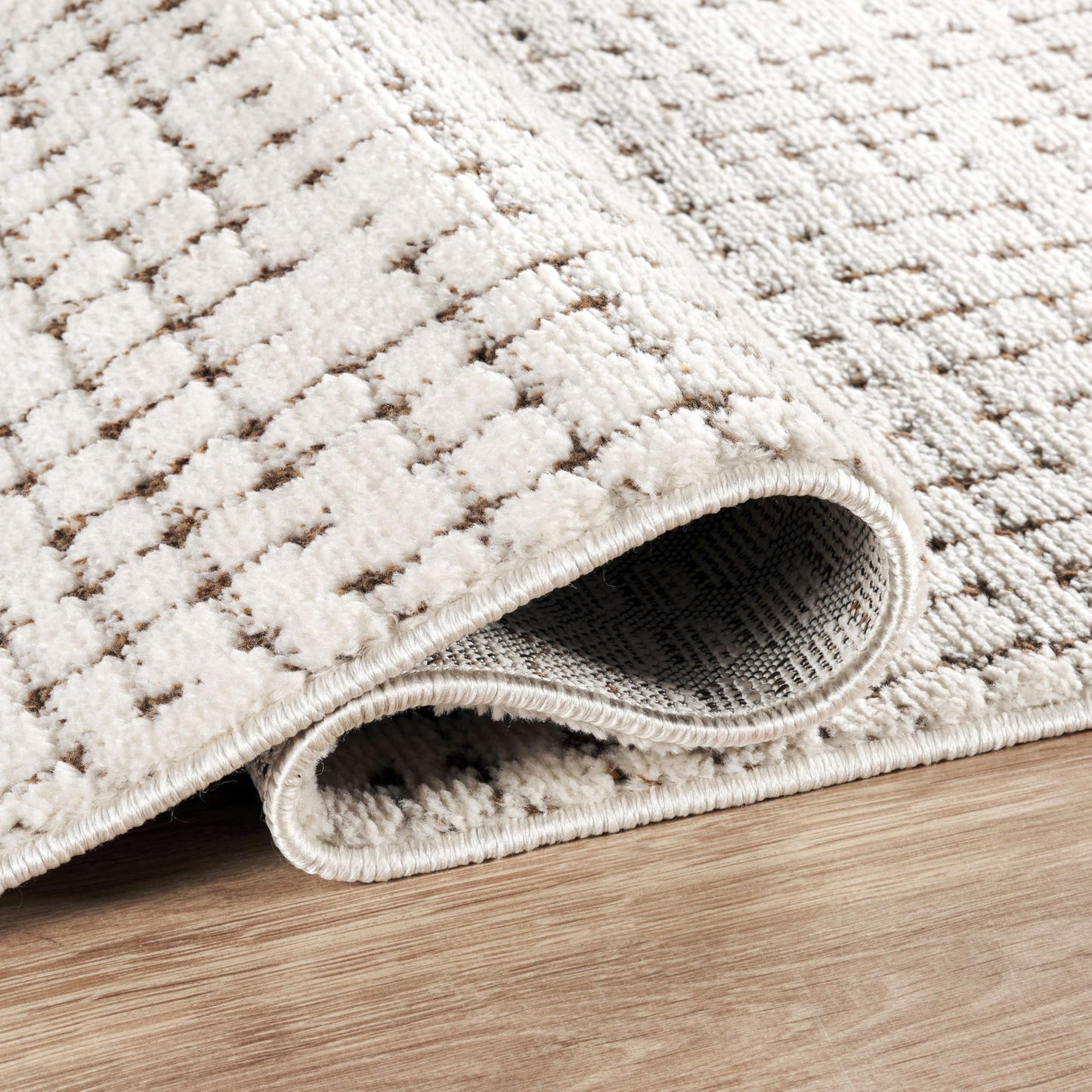 Abani Cream/Brown Area Rug – 4' x 6' – Oliver Collection – Crosshatch Pattern – Non-Shedding, Easy to Clean – Durable for Living Room, Bedroom, or Office, Pet & Child Friendly