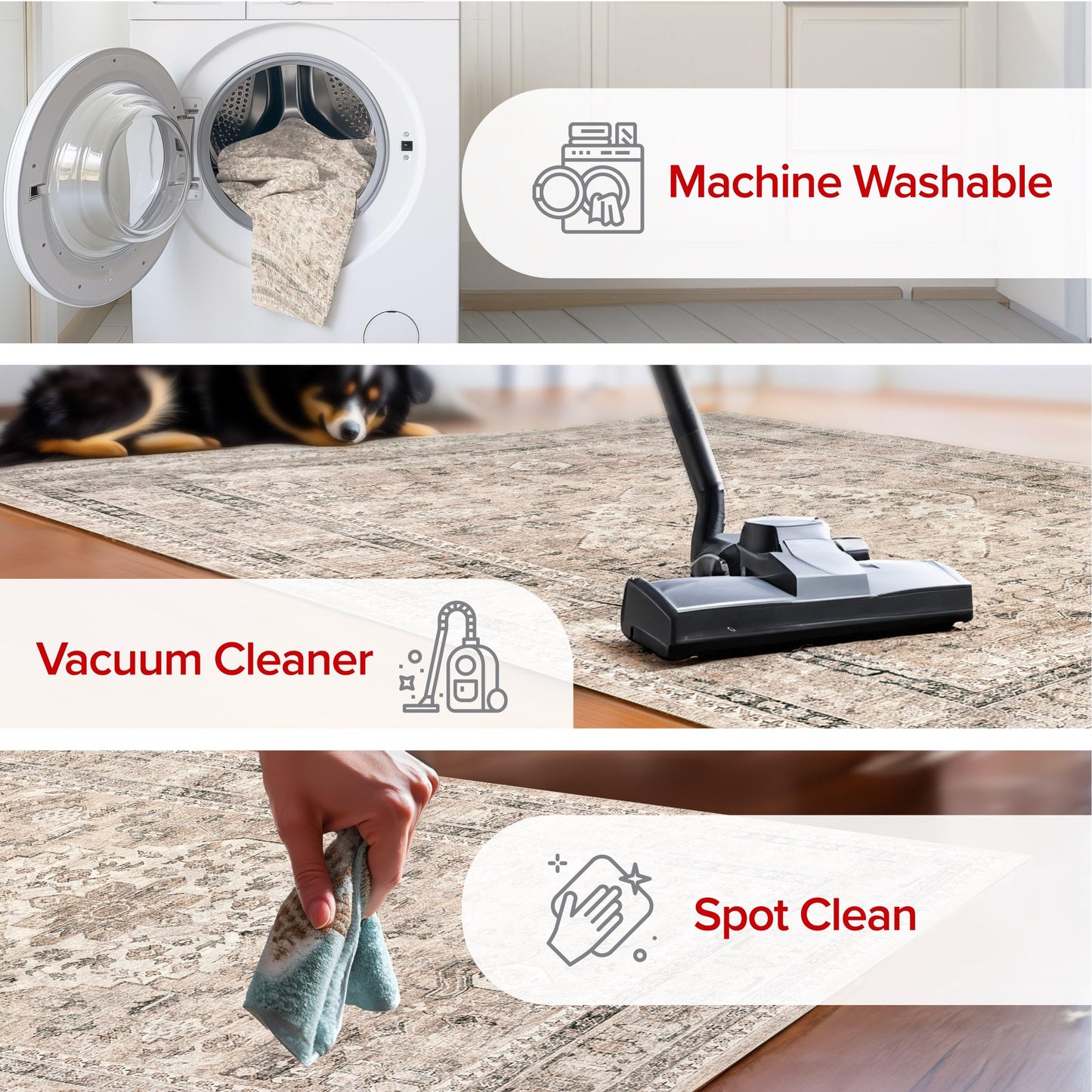 nuLOOM 4' x 6' Machine Washable Area Rug with Waterproof Spill Proof Surface, Non Slip Backing and Stain Resistant for Living Room, Bedroom, Kitchen, Dining Room, Davi Taupe