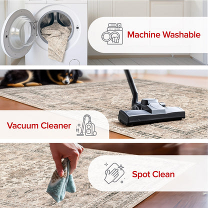 nuLOOM 4' x 6' Machine Washable Area Rug with Waterproof Spill Proof Surface, Non Slip Backing and Stain Resistant for Living Room, Bedroom, Kitchen, Dining Room, Davi Taupe