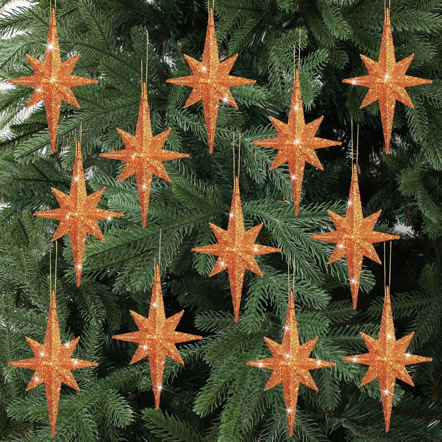 Quzzil 12 Pcs Christmas Bethlehem Star Bronze Ornament 4.72 x 2.95 Inch Star of Bethlehem Christmas Tree Topper Glitter Ornament Plastic Nativity Stars Hanging Decor Accessories