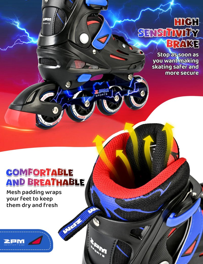 2PM SPORTS Adjustable Inline Skates Kids Boys Ages 5-8 8-12 4-6 6-12 10-12 with Light Up Wheels, Roller Skates Blades for Boys Beginner Youth Indoor Outdoor Size 11C 1 2 3 4 5 6 7 Spider Black