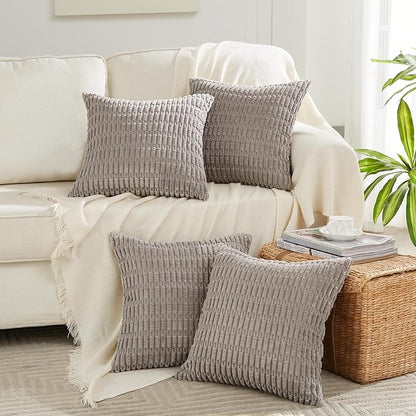 Fancy Homi Gray Farmhouse Decorative Throw Pillow Covers 18x18 Inch for Living Room Couch Bed Sofa, Rustic Boho Home Decor, Soft Striped Corduroy Square Cushion Case 45x45 cm