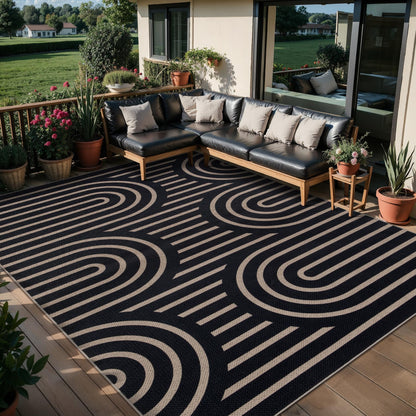 Tangsoo Modern Easy Jute Rug 5x7 Large Washable Area Rugs for Dining Room Table,Non-Slip Thin Black Indoor Outdoor Rug,Farmhouse Neutral Throw Mat for Living Room Backyard Patio Office Home Decor