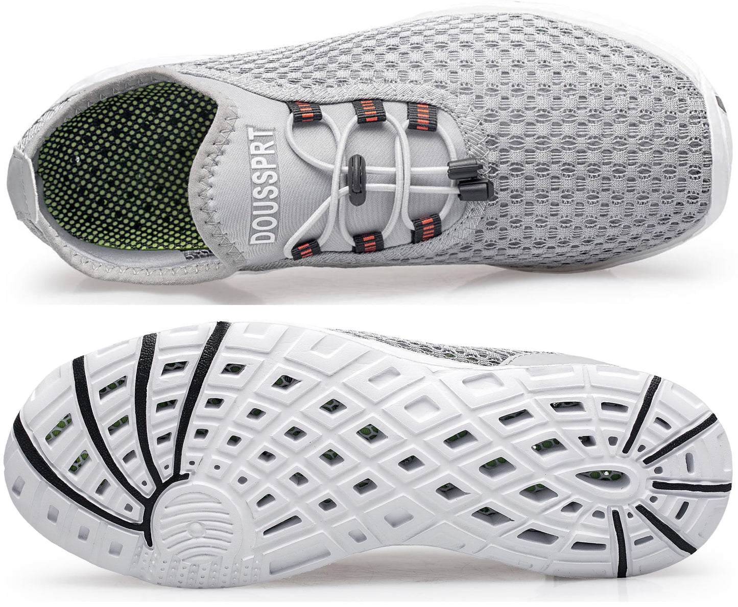 DOUSSPRT Men's Water Shoes Quick Drying Sports Aqua Shoes Grey Size 11