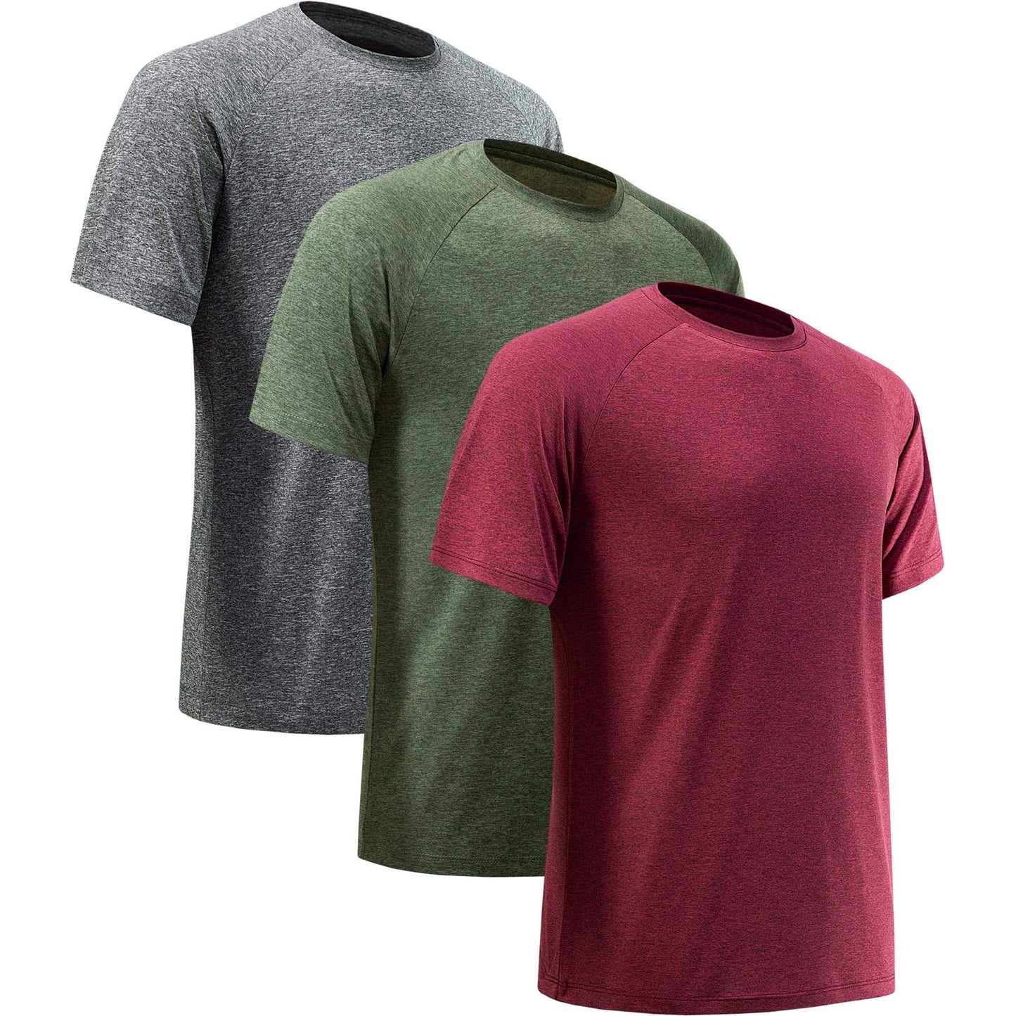MCPORO Workout Shirts for Men Short Sleeve Quick Dry Athletic Gym Active T Shirt Moisture Wicking 3 Pack Dark Grey, Army Green, Wine Red XX-Large