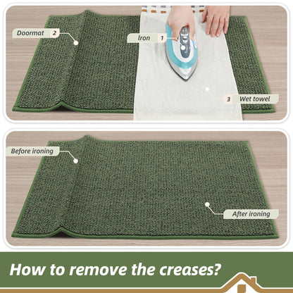BEQHAUSE Dirt Trapper Door Mat 20" x 32", Non-Slip Washable Doormats Entrance Mat, Dirt Resistant and Absorbent Welcome Mat, Low Profile Floor Mats for Front Back Door and Entryway, Green