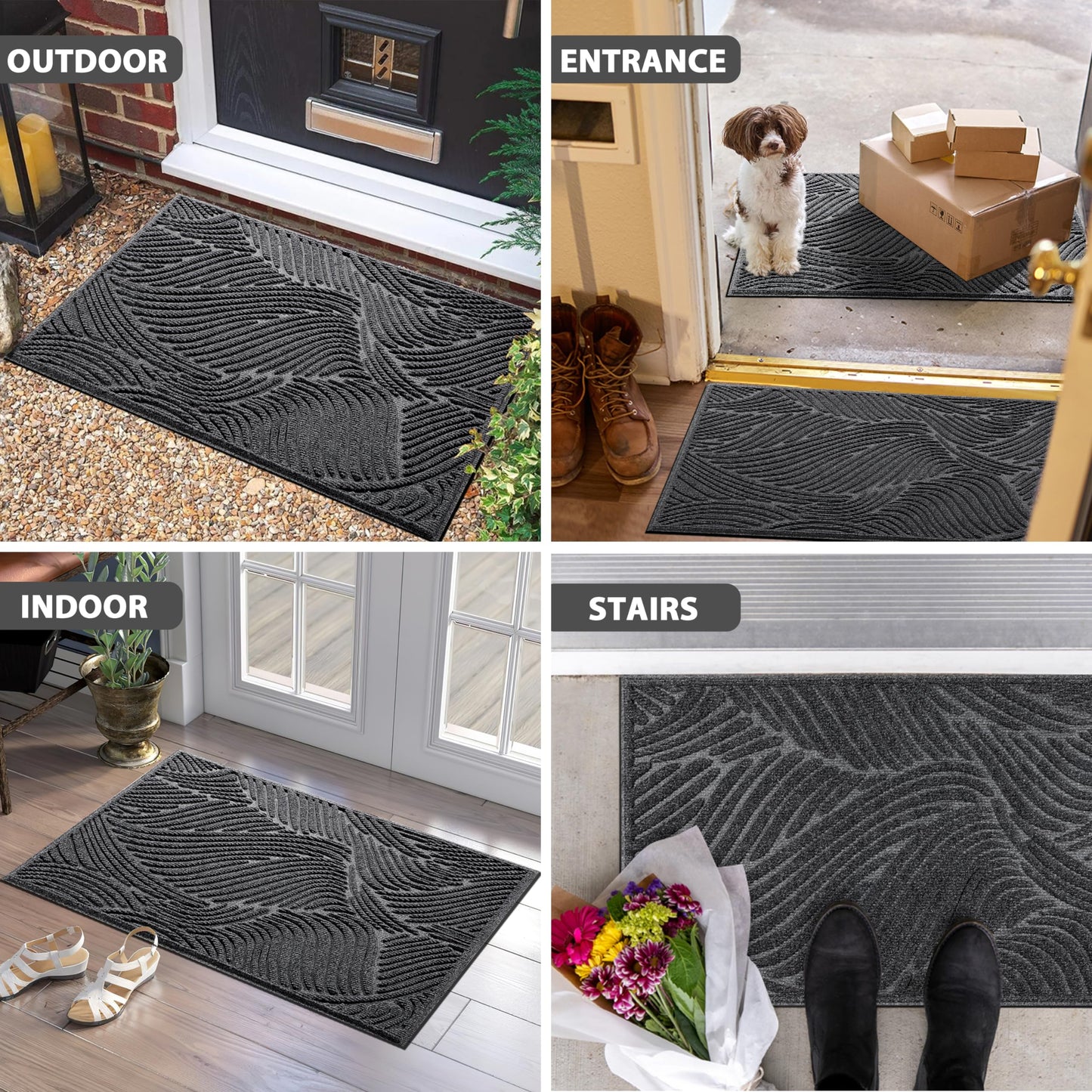 Yimobra Doormat Outdoor Entrance, Simple Stripes All-Weather Waterproof & Non-Slip Mat for Front Door, Heavy Duty Welcome Mat for Indoor, Garage, Patio-36x24, Dark Grey