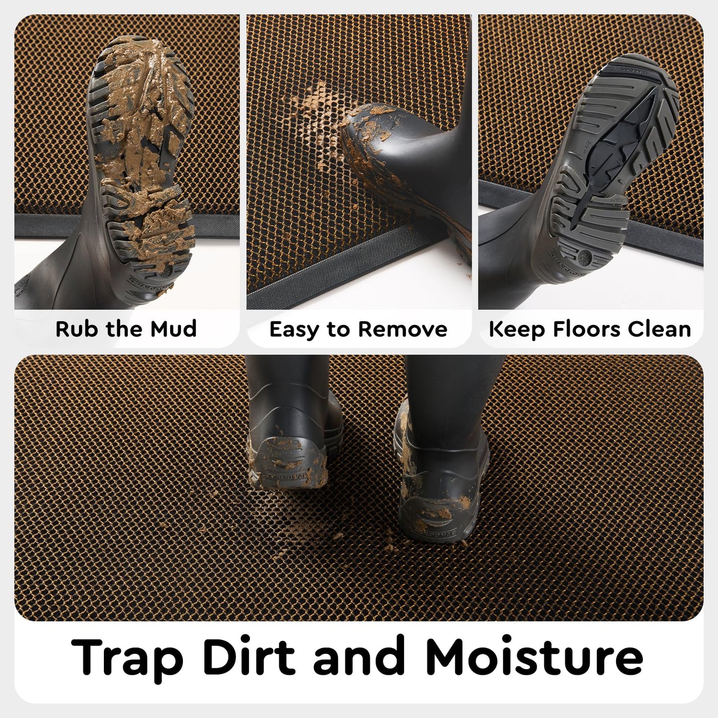 tchdio Front Door Mat Outside Entrance, Dirt Trapper Doormat-Entrance Welcome Matt Durable, Heavy Duty Entry Mat Non Slip Rubber Mats for Outside Stain Resist Door Mats for Entryway, 24"x47" Brown