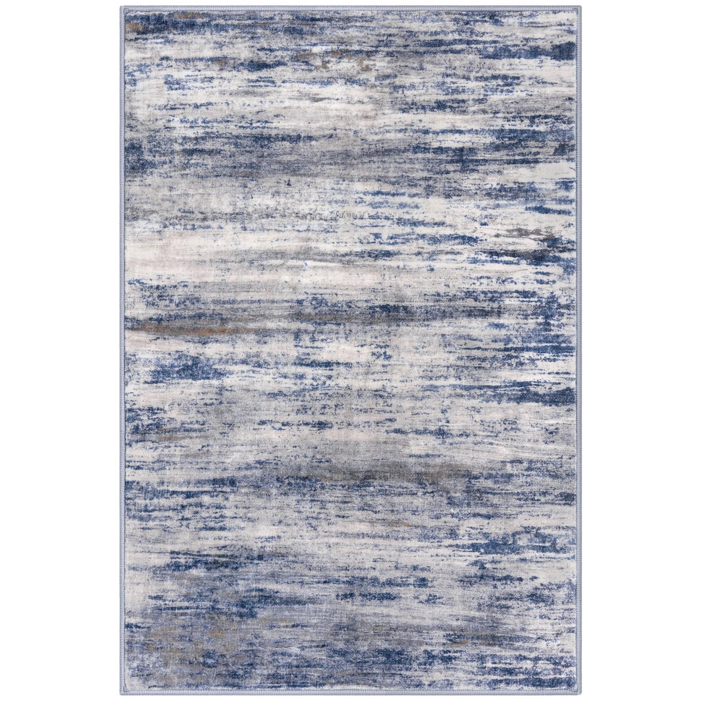 KOZYFLY Modern Abstract Rugs for Entryway 2x3, Washable Kitchen Rug Non-Slip Soft Small Area Rug, Grey-Blue Striped Throw Rugs Faux Wool Doormat for Bedside Entrance Bathroom Sink