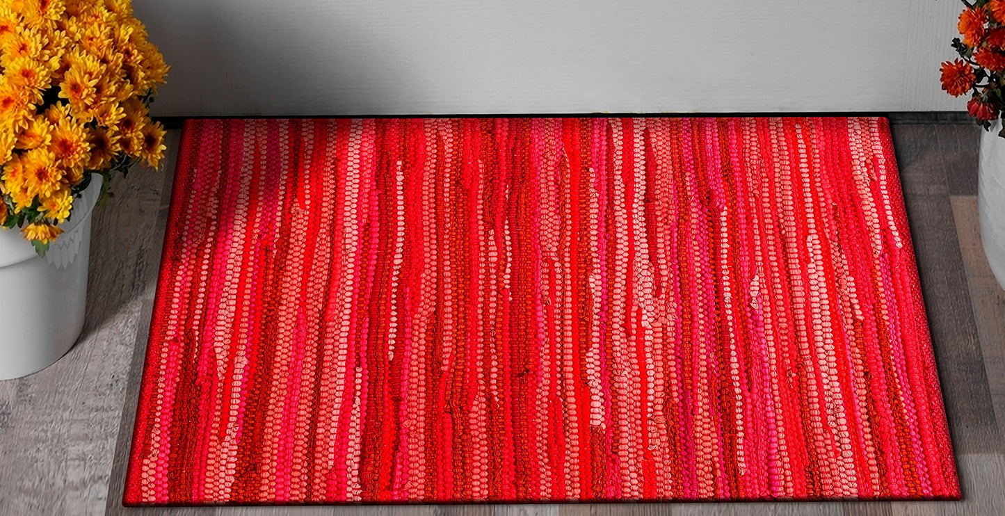 Savi Home Hand Woven 100% Cotton Chindi Rag Rug 20"x32" - Red Multi, Recycled Reversible Rug, Boho Farmhouse Rugs for Living Room, Dining Room, Kitchen, Entryway, Bedroom Rugs