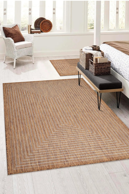 Adiva Rugs Outdoor Indoor Area Rug, Weather Resistant, Easy to Clean, Stain Resistant Floor Mat for Dining Room, Backyard, Deck, Patio (Wooden, 5' x 7')