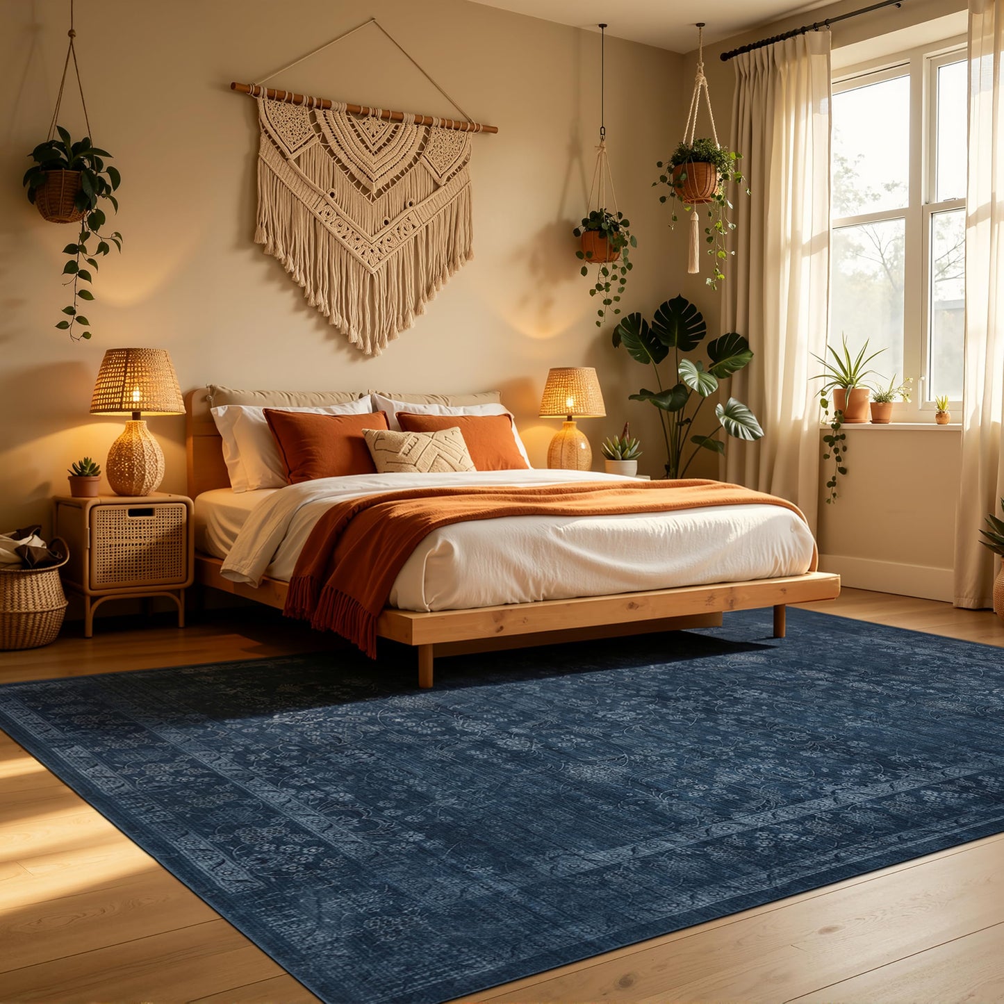 Ruaruarug Area Rug 8'×10', Non Slip Machine Washable Ultra Soft Stain & Fade Resistant, Pet & Kids Friendly, for Living Room/Bedroom/Kitchen/Classroom, Dark Blue