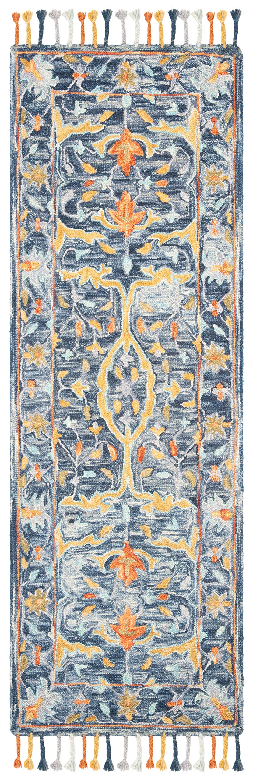 SAFAVIEH Aspen Collection Runner Rug - 2'3" x 7', Blue & Rust, Handmade Boho Braided Tassel Wool, Ideal for High Traffic Areas in Living Room, Bedroom (APN116M)