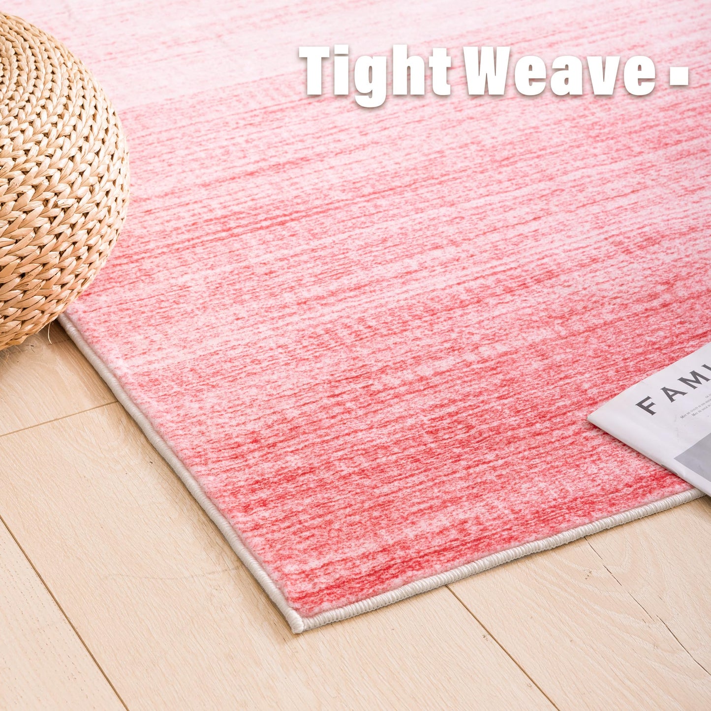 Carvapet 9x12 Area Rug - Pink Gradient Ombre Modern Carpet Low Pile, Non Slip Rubber Backing Easy Clean Foldable Big Thin Floor Rugs for Living Room Bedroom