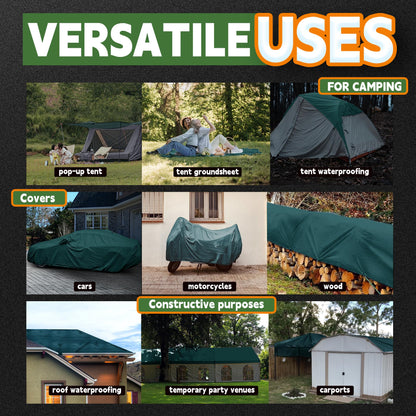RAINDEWAY Green Tarp 8x10 Feet,Finished Size,5.5 Mil Thick,Multipurpose Waterproof Poly Tarps Cover with Metal Grommets and Reinforced Edges