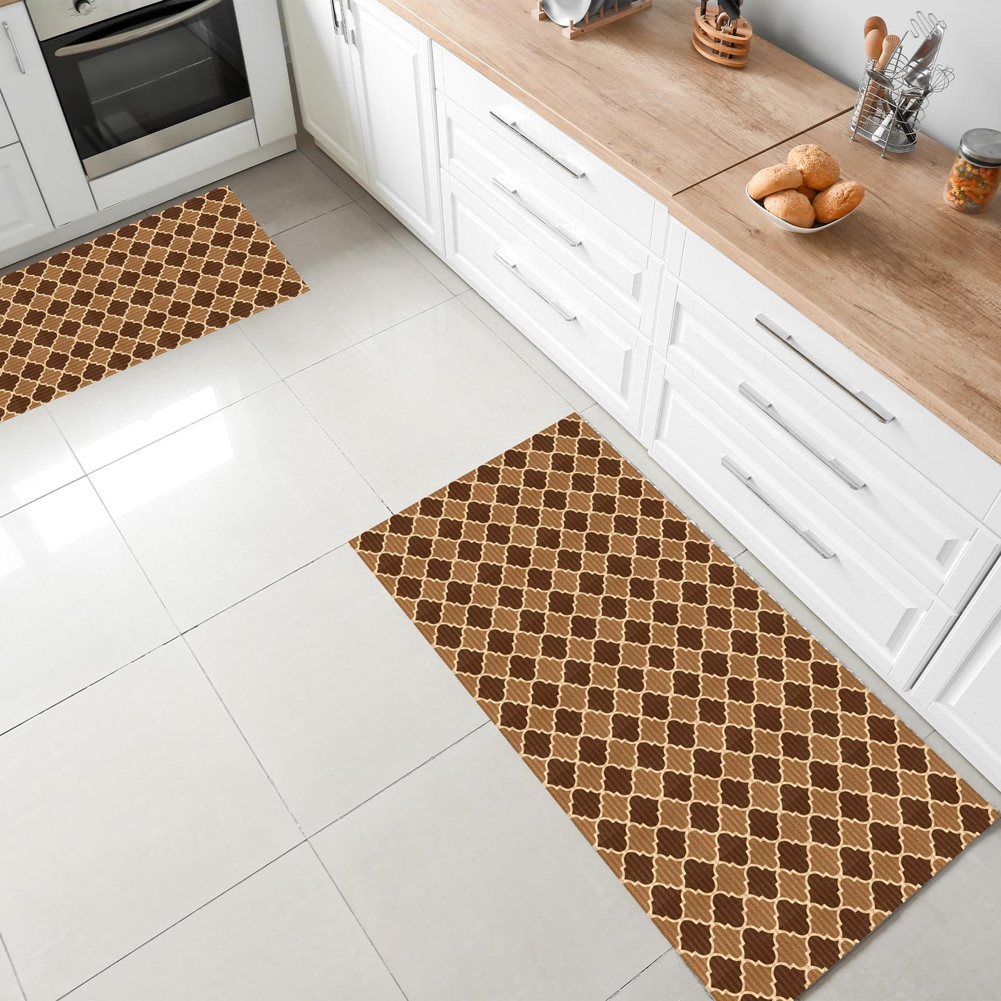 Indoor/Outdoor Custom Size Low Profile Runner Rug with Non-Slip PVC Backing - Water Resistant- 31'' & 36'' & 42'' Wide-Runner Rugs for Hallway, Entryway, Deck, Kitchen, Office, Garage- Trellis