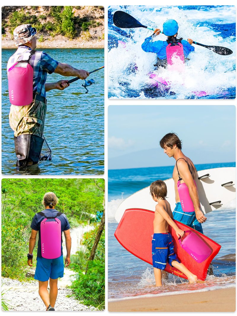 HEETA Waterproof Dry Bag for Women Men, Roll Top Lightweight Dry Storage Bag Backpack with Emergency Whistle for Travel, Kayaking, Boating, Camping, Beach, Cruise Ship Essentials (Rose Red, 40L)