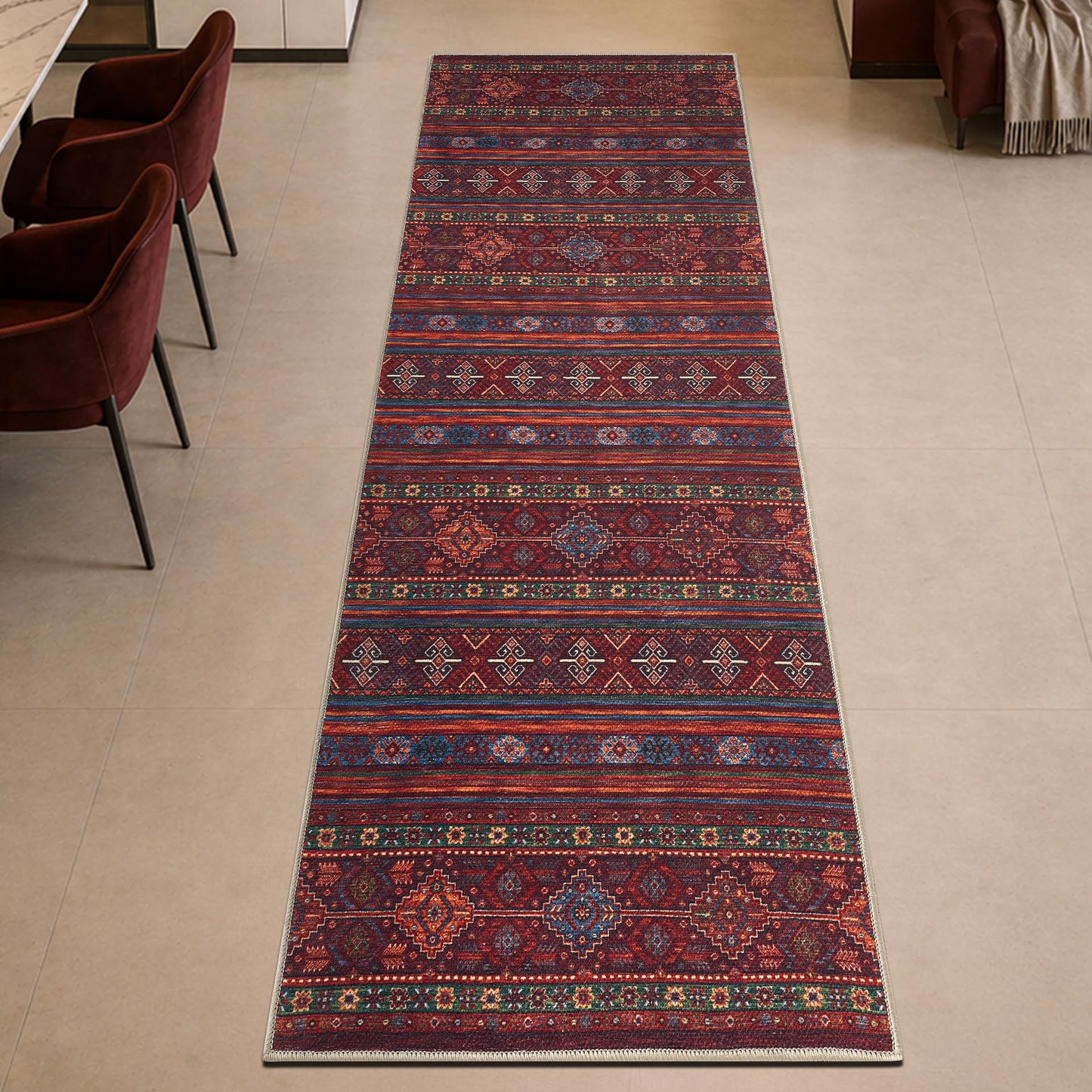 Keen Home Design 30"x84" Rug - Machine Washable Runner Rug with Non-Slip Backing, Ideal for Hallway, Entryway, Kitchen, Laundry Room - Vintage, Easy Clean, Durable, Low Pile Rug - (2'6" x 7')