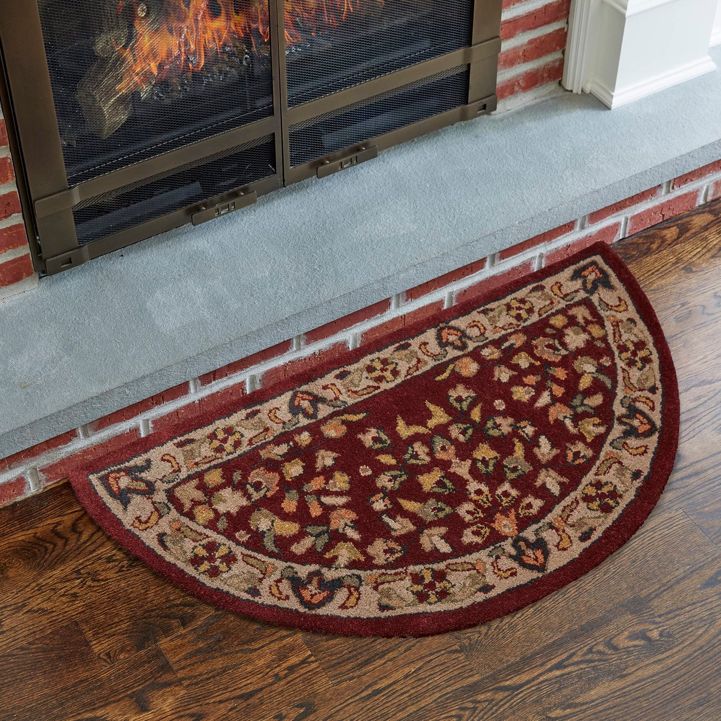 UniFlame - Hand-Tufted Hearth Rug, Red/Beige Finish - Size: 44" L x 22" W