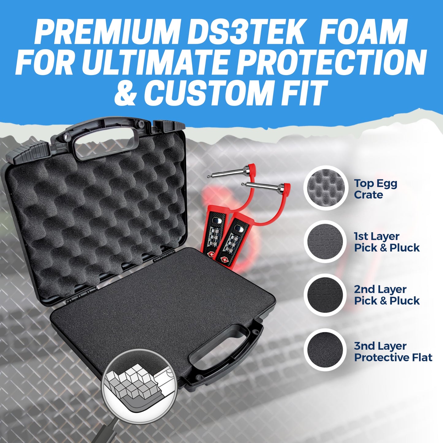 TSA Approved Hard Gun Case – Airline Approved Lockable Pistol Carrying Case with Dual Latch & Customizable Foam – Fits 9mm Handgun, Revolver & Firearm for Travel & Range Use (3-in-1 Bundle)