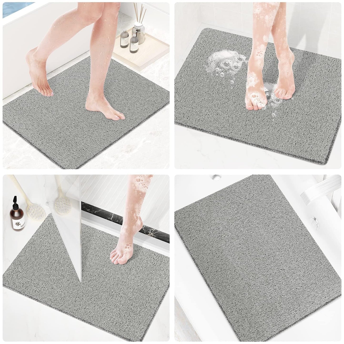 PVC Loofah Shower/Bathtub Mat Non-Slip, 24x16 inch, Soft Tub Mat with Drain, for Tub and Bathroom,Quick Drying,Grey