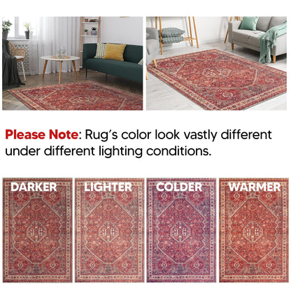 Keen Home Design 5x7 Rug - Machine Washable Area Rug with Non-Slip Backing, Ideal for Living Room, Dining Room, Bedroom - Vintage, Easy Clean, Durable, Low Pile Rug - (5' x 7')