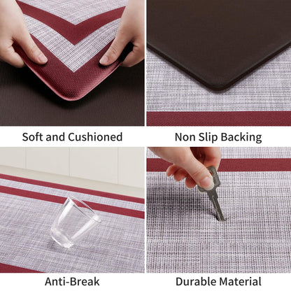 Mattitude Kitchen Mats Set of 2 Cushioned Anti-Fatigue Non-Skid Rug Sets Ergonomic Comfort Standing Mat for Kitchen, Floor, Office, Sink, Laundry,Red