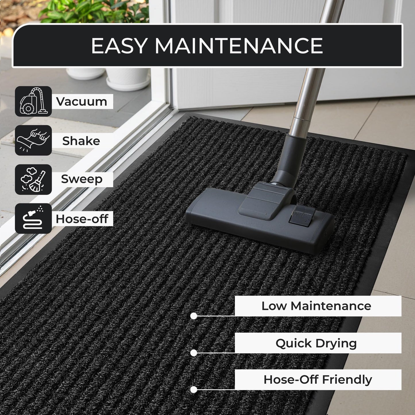 Large Door Mat 3' x 5' Charcoal, Heavy Duty Commercial Floor Mat, Industrial Floor Mat for High Traffic Areas, Or Business Entryway Nonslip Rubber Backing.