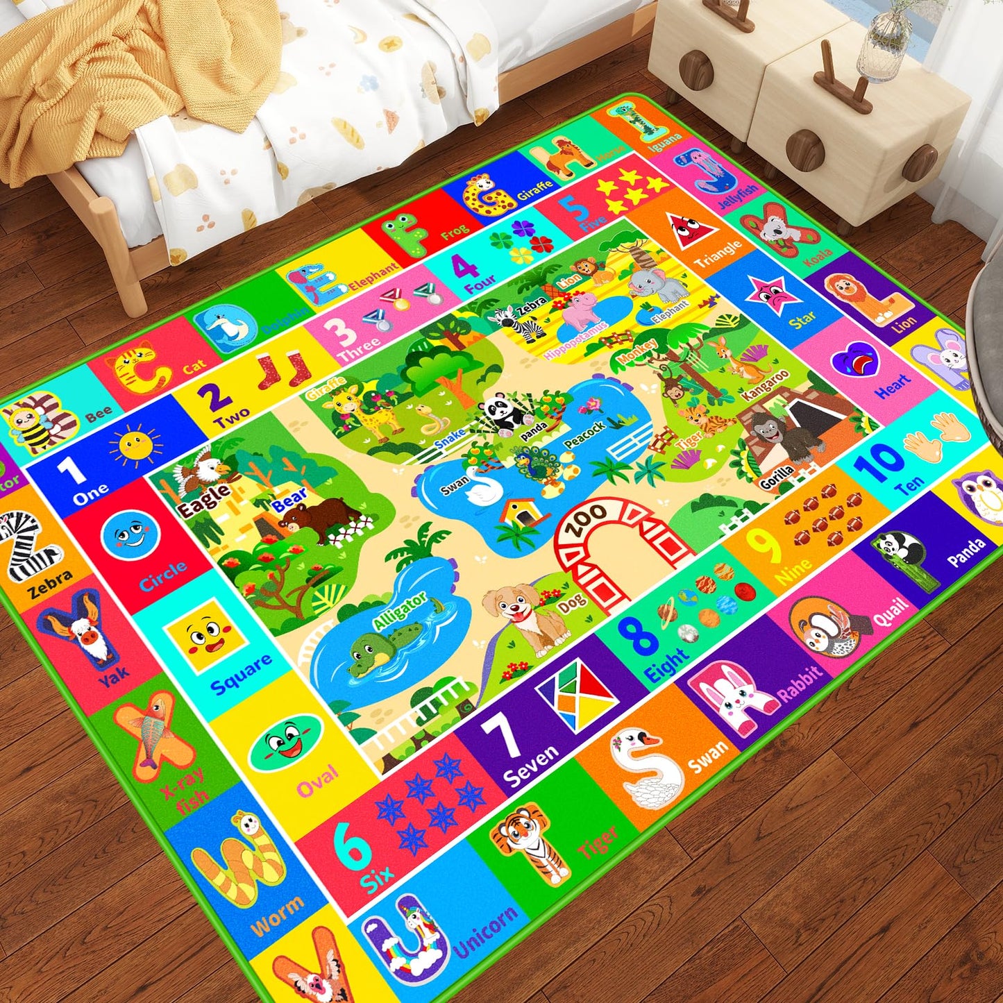 Mfmiudole Kids Rug for Playroom, Soft & Non-Slip Educational Rug with ABC, Animals, Numbers, Floor Play Mat for Kid, Preschool Classroom Rugs Playmat for Nursery Kids (78.7X59 inch, Zoo)