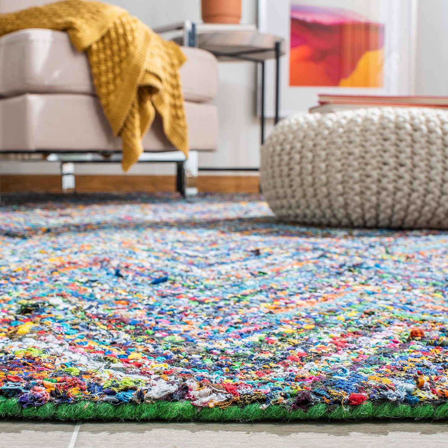 SAFAVIEH Nantucket Collection Area Rug - 6' x 9', Blue & Multi, Handmade Modern Abstract Chevron Cotton, Ideal for High Traffic Areas in Living Room, Bedroom (NAN141C)