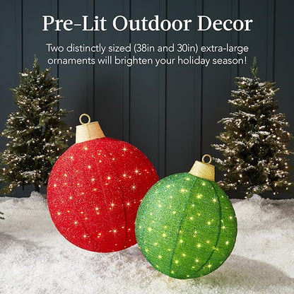 Best Choice Products 2pc Lighted Pop-Up Outdoor Christmas Ornament Set, Holiday Ball Decoration w/ 180 LED Lights, 8 Light Functions - Red/Green