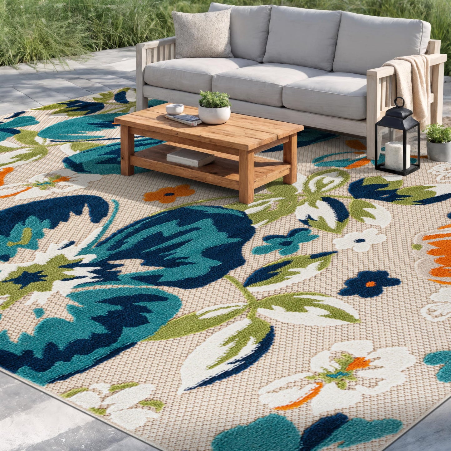 Rugshop Multi Bergamo Floral Indoor/Outdoor Oval Area Rug Machine Washable for Patio, Deck and Living Room, 5' x 7' Oval
