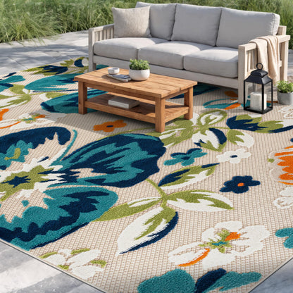Rugshop Multi Bergamo Floral Indoor/Outdoor Oval Area Rug Machine Washable for Patio, Deck and Living Room, 5' x 7' Oval