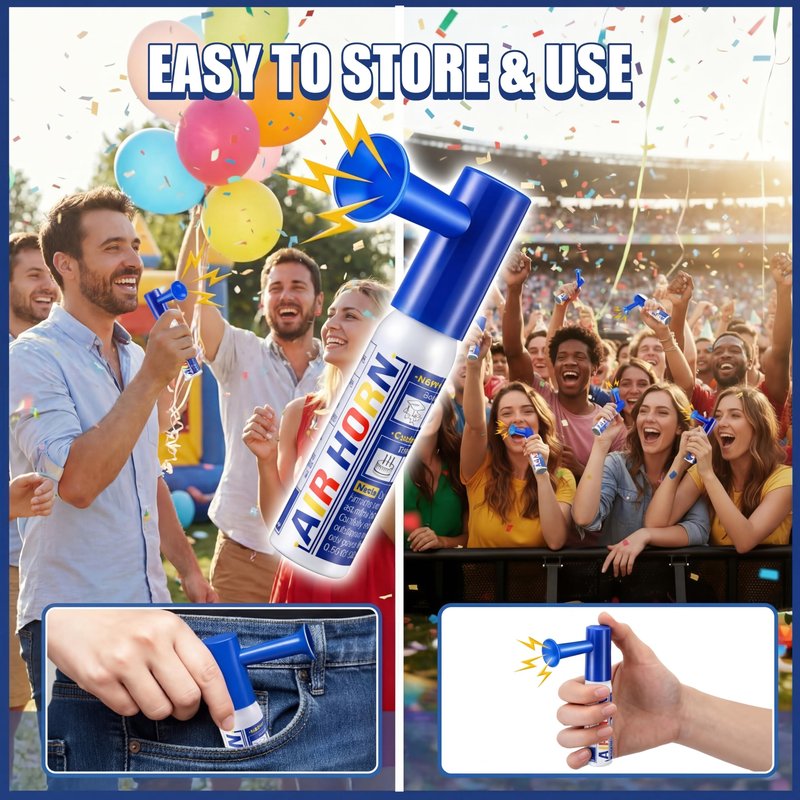2 Pack Mini Air Horn for Personal Safety, 0.88 Oz Stadium Air Horn Prank, Portable Blow Noise Maker for Sporting Events, Football Games, Dogs, Party, Birthdays,Graduation Mini Noisemakers (Blue)