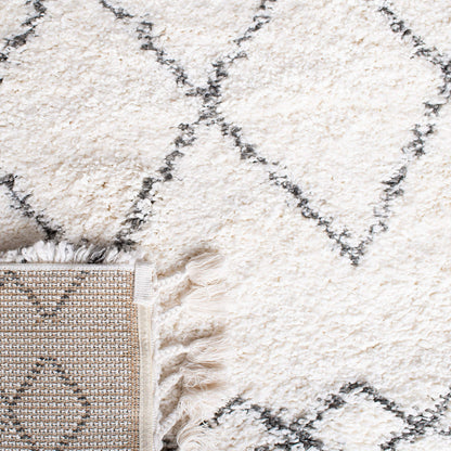SAFAVIEH Moroccan Fringe Shag Collection Runner Rug - 2'2" x 6', Ivory & Grey, Boho Tribal Design, Non-Shedding & Easy Care, 2-inch Thick Ideal for High Traffic Areas in Living Room, Bedroom (MFG343A)