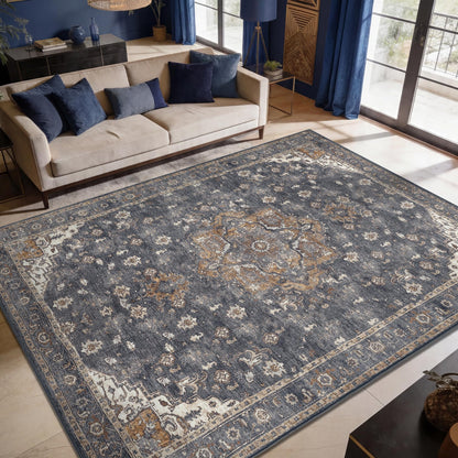 Keen Home Design 6x9 Rug - Machine Washable Area Rug with Non-Slip Backing, Ideal for Living Room, Dining Room, Bedroom - Vintage, Easy Clean, Durable, Low Pile Rug - (6' x 9')