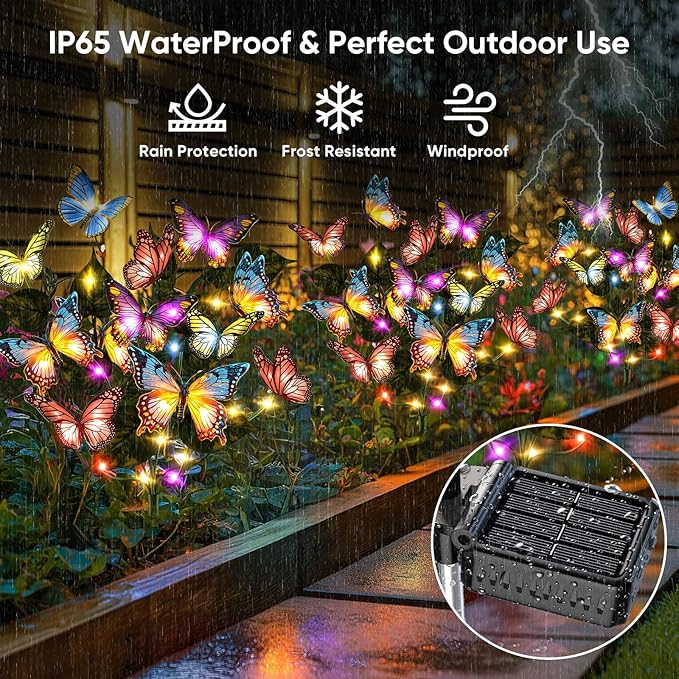 Solar Lights Outdoor Garden Decor: Gardening Gifts for Women Mom - 4 Pack 68 Butterfly Solar Lights with Colorful Bulbs - Outside Waterproof Christmas Decorations for Yard Patio Pathway Porch Lawn