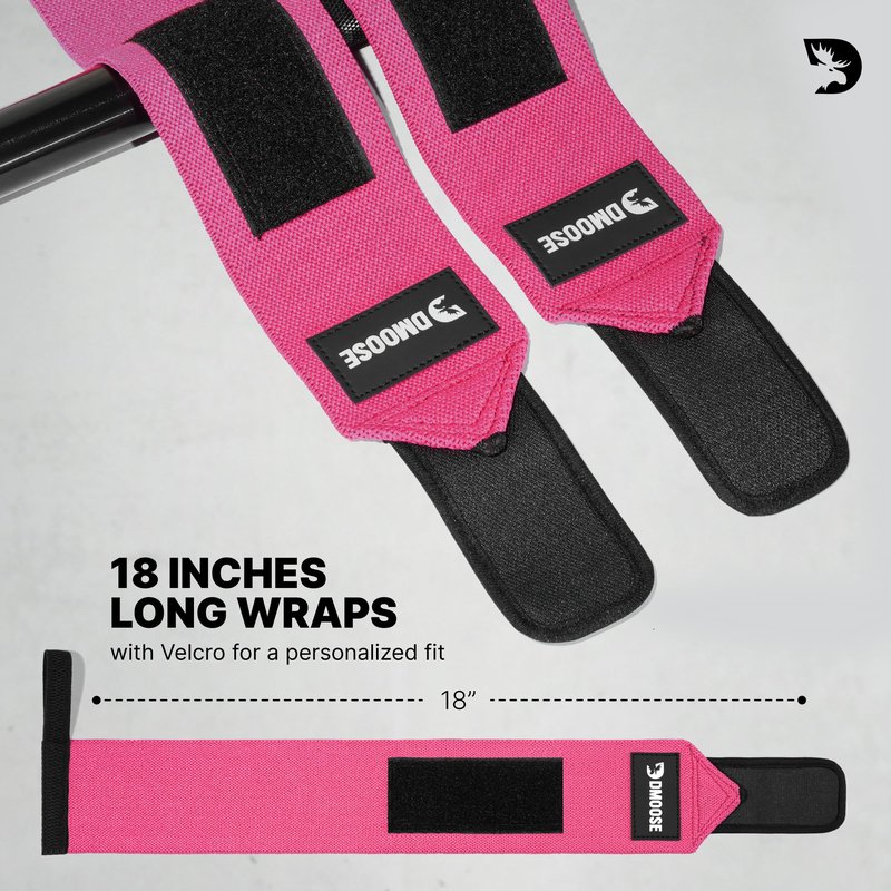 DMoose Wrist Straps for Weightlifting 12 and 18 Inches Thumb Loops with Wrist Support for Workouts Powerlifting Wrist Straps for Weight Lifting Men and Women Pink