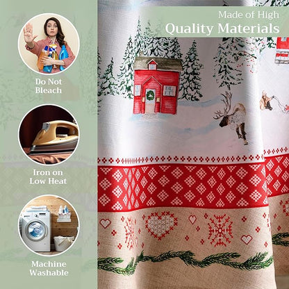 Maison d' Hermine Table Cloth Round Table 100% Cotton 69 Inches Fall Tablecloth Reusable Everyday Use for Thanksgiving Christmas Decorations Dining Farmhouse Party (Rural Christmas)