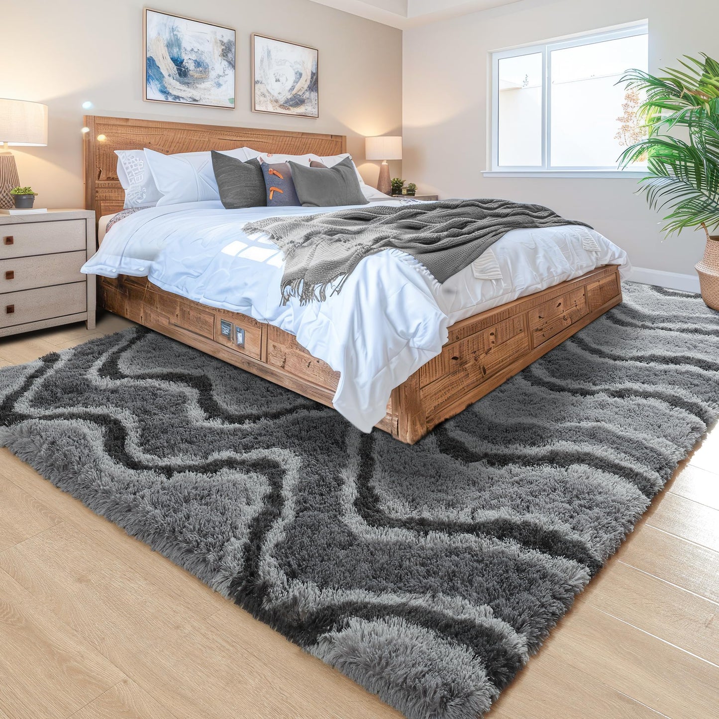 4x6 Grey Area Rug for Bedroom Living Room Dining Room, Fluffy Shag Soft Plush Furry Carpet, Non-Slip Indoor Floor Mat for Kids Home Decor