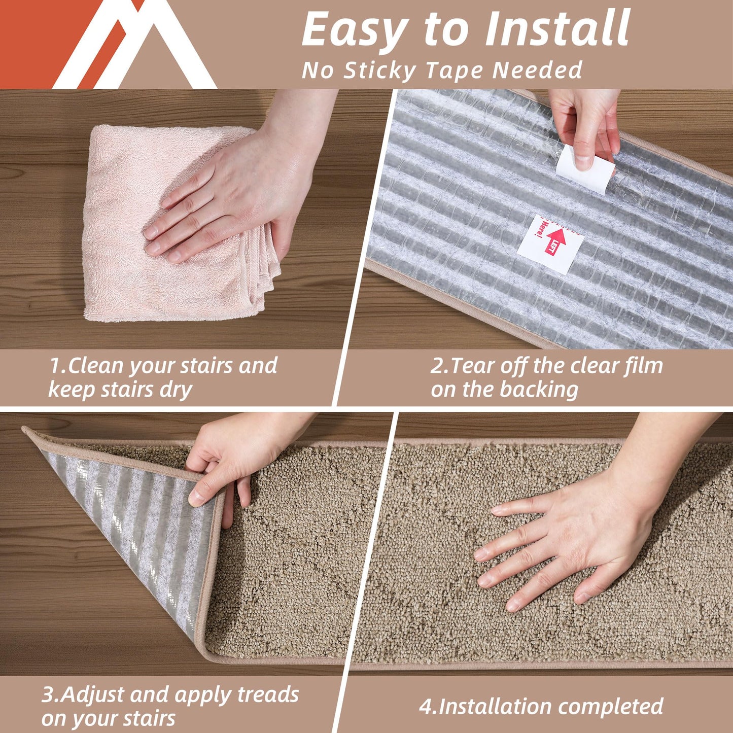 COSY HOMEER Edging Stair Treads Non-Slip Carpet Mat 28inX9in Indoor Stair Runners for Wooden Steps, Edging Stair Rugs for Kids and Dogs, 100% Polyester TPE Backing (7pc, Beige)