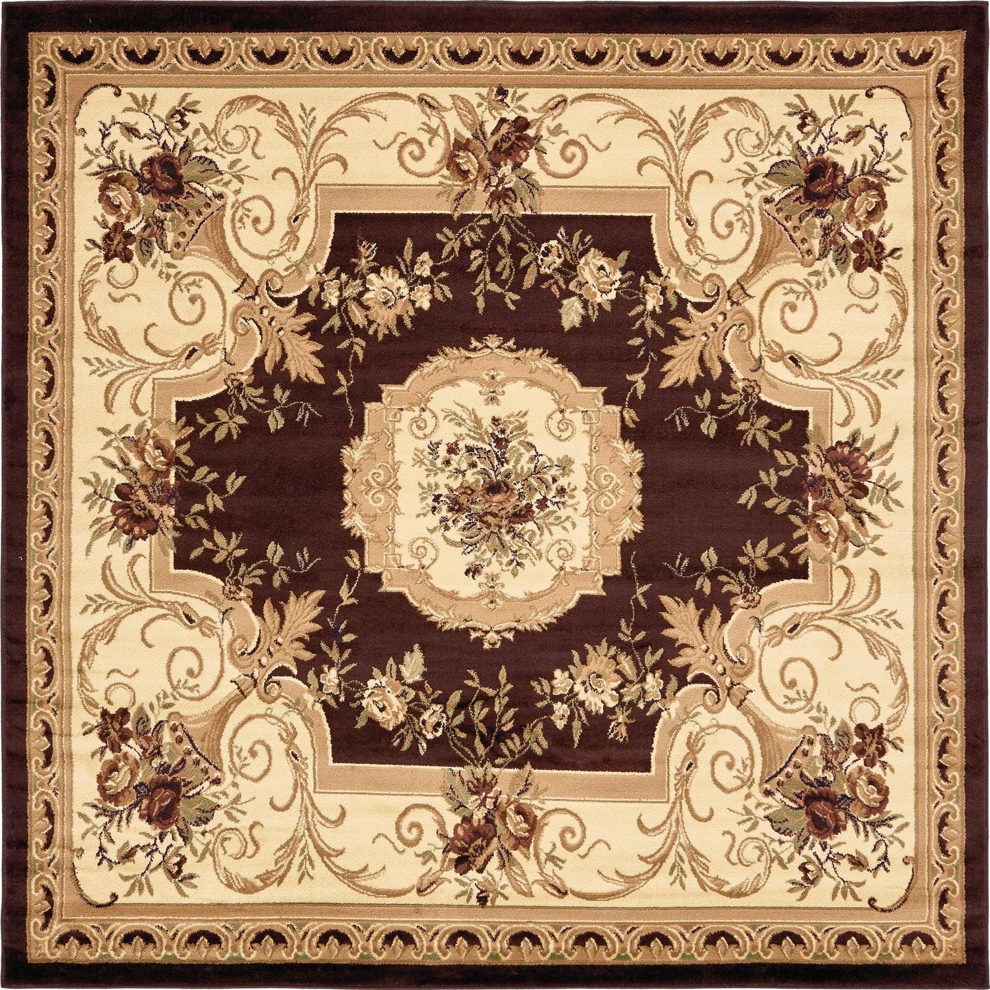 Rugs.com Chateau Collection Rug – 7' 10 Square Brown Medium Rug Perfect for Living Rooms, Kitchens, Entryways