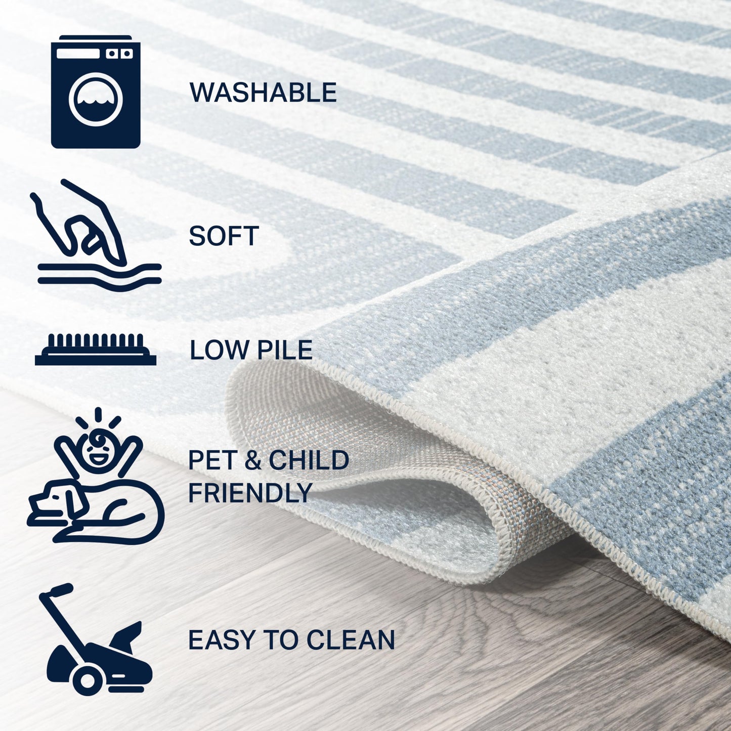JONATHAN Y Machine Washable Blue/Cream Indoor Area Rug 3X5 ft, Maze Abstract Two-Tone Low-Pile for Living Room, Bedroom, Kitchen, Office, Easy-Cleaning, Pet-Friendly, Non-Shedding WSH309A-3