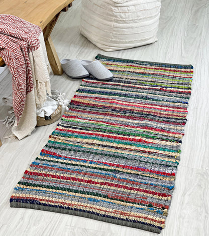 Chardin home - Eco Friendly 100% Recycled Cotton Colorful Chindi Runner Area Rug - 2'x5'